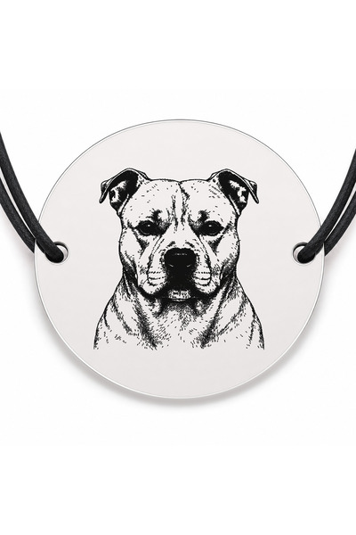 Simoshop Brățară argint 925 cu bănuț gravat portret de Amstaff, șnur negru re...