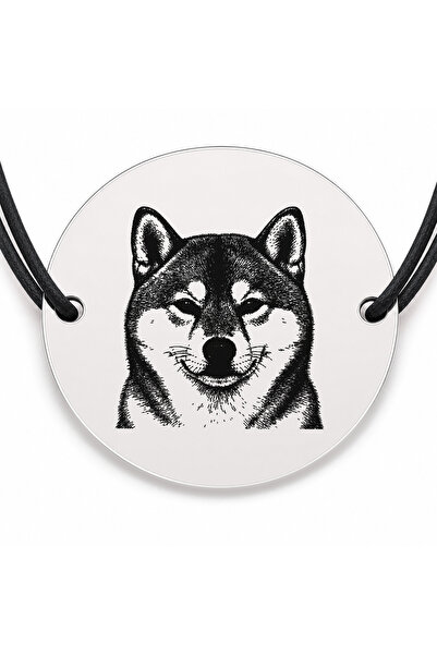 Simoshop Brățară argint 925 cu bănuț gravat portret de Shiba Inu, șnur negru ...