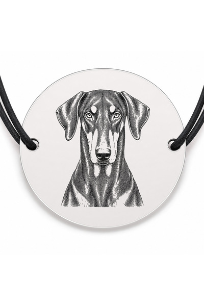 Simoshop Brățară argint 925 cu bănuț gravat portret de Doberman, șnur negru r...