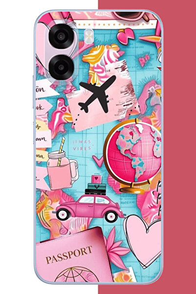Aksesuarist Oppo A6T-A6X Uyumlu Travel Kolaj UV Baskılı Silikon Kılıf