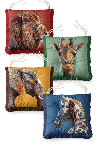 IdeCraft Set of 4 Bohemian Wild Nature Animals Figured Fringed Lace-Up Puffy ...