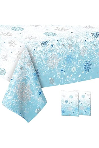 Generic Snowflake Tablecloth, 2 PCS Blue White Plastic, Disposable Winter Cov...