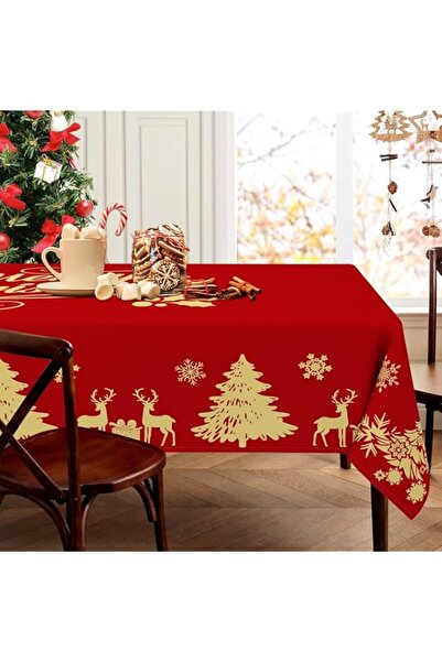 Generic Tazweeq Christmas Rectangle Tablecloth, 140x240 CM Red Table Cloth, G...
