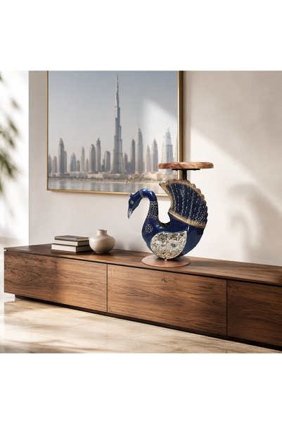 Al Athar Arts Handcrafted Metal Peacock Design Table – Antique Hand-Painted Side Table | Indian Artistry | Wholesale and Retail UAE