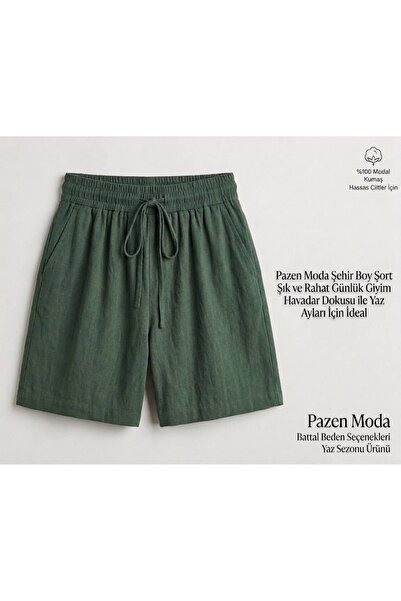 PAZEN MODA Tencel Fabric Elastic Waist Pocketed Very Comfortable City Shorts ...