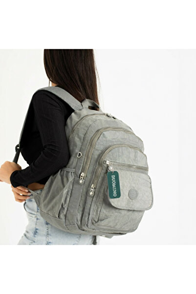 DUOMİNO Crinkle Fabric Water Resistant Large Size Gray Clinker Backpack/Lapto...