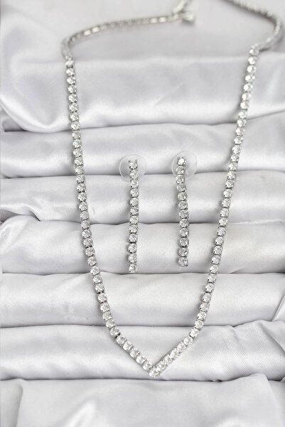 online kapsulavm avm alışveriş Silver Color Zircon Stone Women's Necklace Ear...