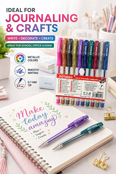 MOTARRO 10 Colors Metallic Ballpoint Pen Set – 0.7mm Fine Tip Pens with Trans...