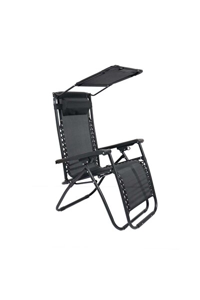 OEM Scaun camping, pliant Relax, structura metalica, cu protectie solara, neg...