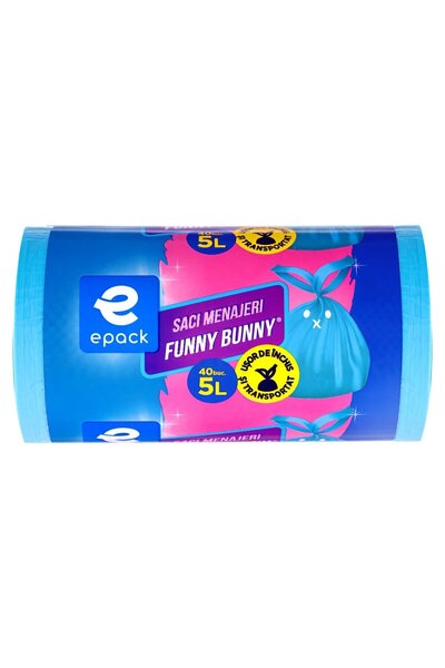 OEM Saci menajeri / gunoi Epack Funny Bunny, cu manere, albastru, 5 L, 40 bucati