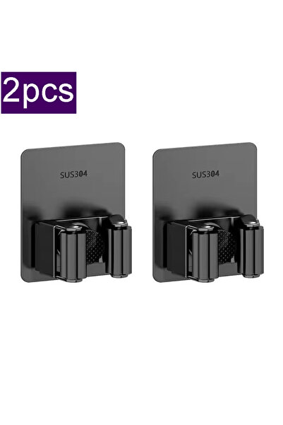 Choice A-black-2pcs 304 Stainless Steel Mop Clip Holder Bathroom Punch-free M...