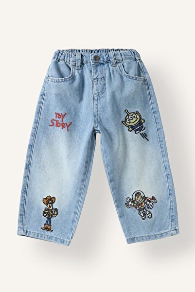 DeFacto 100% bumbac, pantaloni din denim cu talie elastică brodată Toy Story ...