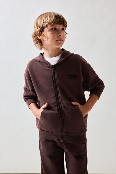 DeFacto 100% Cotton Hooded Printed Washed Effect Zippered Cardigan for Boys I...