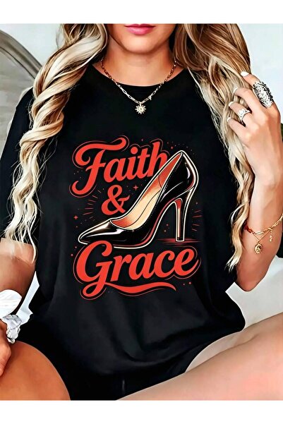 NOURAM تي شيرت نسائي كاجوال من Faith And Grace ذو كعب عالٍ مزين برسومات، مناس...