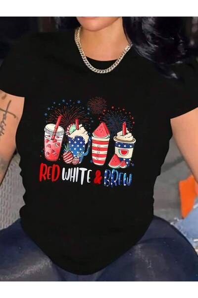 NOURAM Plus Size Women's Graphic Tee, Fun Coffee Theme & Patriotic Print, Loo...
