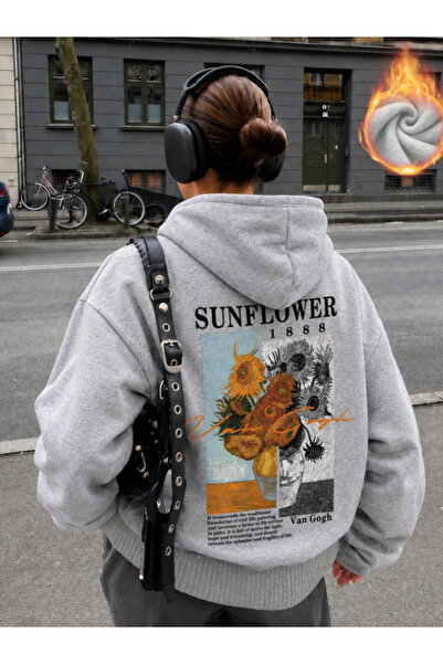 Revasser Unisex Kadın/Erkek SUN FLOWER Baskılı Özel Tasarım Oversize Pamuklu ...