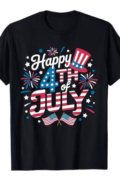 21JNRY قميص أمريكي كبير الحجم، مطبوع عليه عبارة Happy 4th Of July، تصميم مريح...