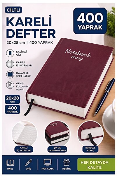 Artlantis Ciltli Kareli Defter 400 Yaprak 20x28cm 1 Adet Çok Yapraklı Sert Ka...