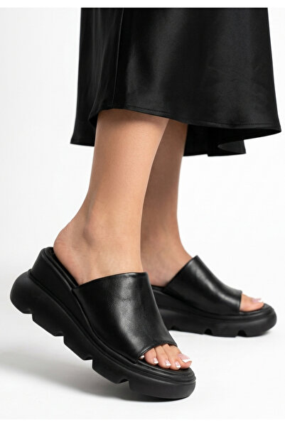 ALFA AKSESUAR 03 Lata Black Skin Filled Heel Terlil
