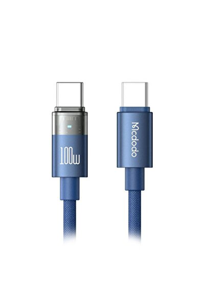 Mcdodo CA-5586 100W Type-C to Type-C Şeffaf LED Işıklı Şarj Kablosu 1.2m - Mavi