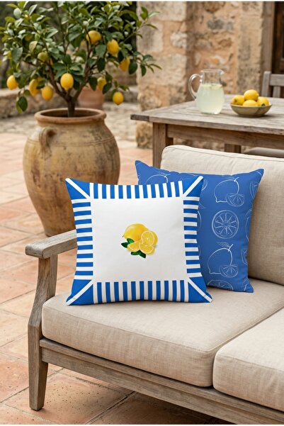 ASDİVA Lemon Patterned Striped Living Room Balcony Cushion Cover Garden Balco...