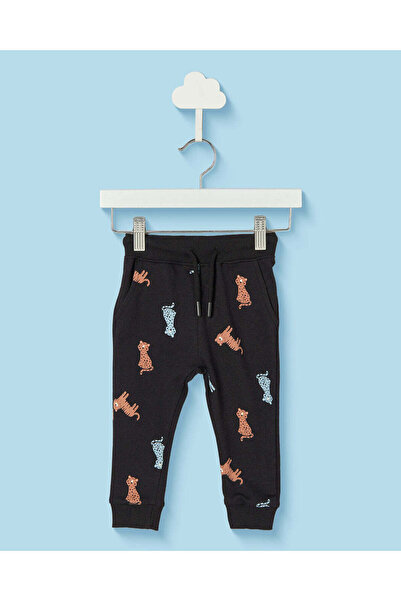 REDTAG Infant Boys Black Cheetah Print Track Pants