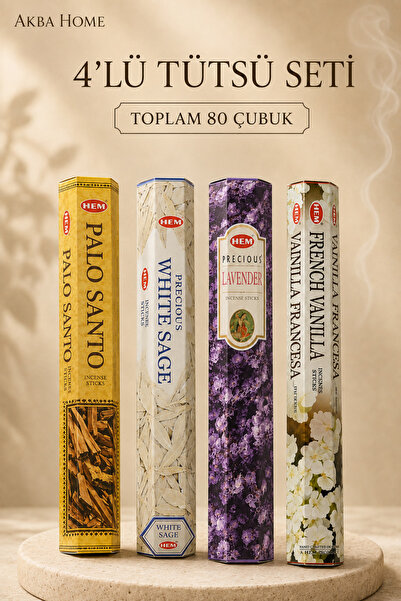 hem incence HEM 4’lü Çubuk Tütsü Seti 80 Adet – Palo Santo, Beyaz Adaçayı, La...