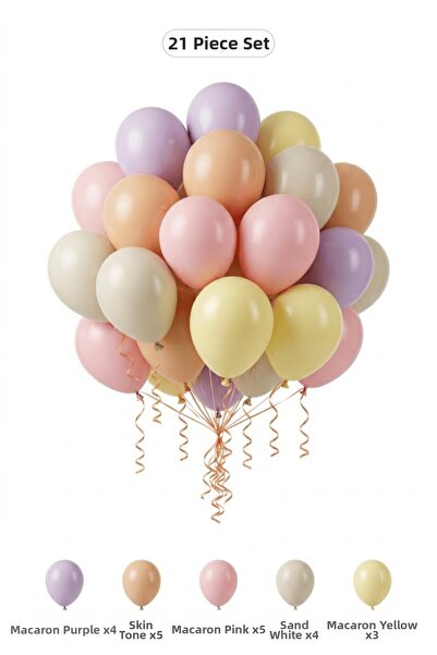 BALOMİS Spring Themed Balloon Set Skin Color Macaron Lilac 21 Pieces Girls Bi...