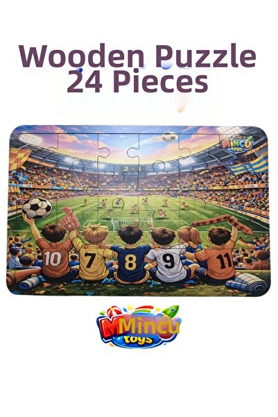 Minçu Toys لغز خشبي بتصميم كرة القدم مكون من 24 قطعة - لعبة ألغاز تعليمية للأ...