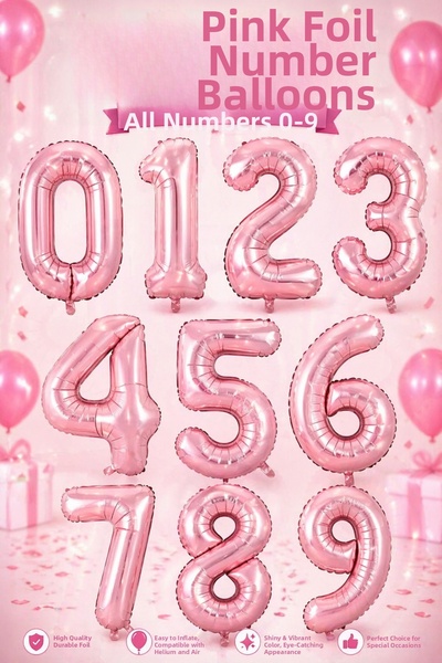 Öz-bal Pink 76 cm Large Number Balloon – Foil Number Balloon Birthday Party D...