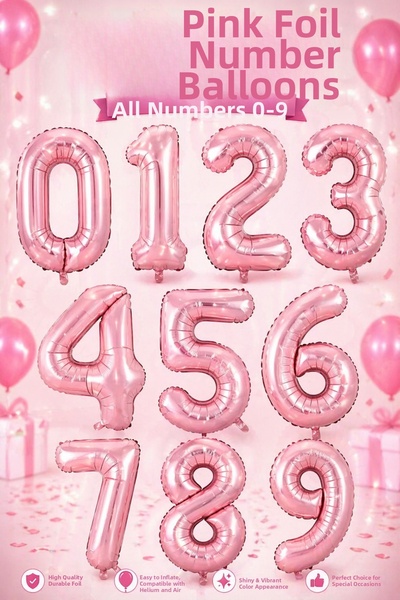 Öz-bal Pink 76 cm Large Number Balloon – Foil Number Balloon Birthday Party D...