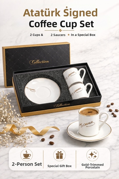 Welora Ataturk Signed Porcelain Coffee Cup for 2 People