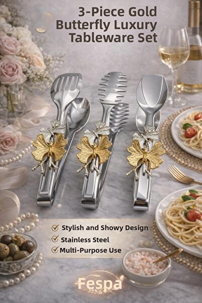 Fespa 304 Stainless Steel Butterfly Multi-Purpose Serving Tongs Set 3 Pieces