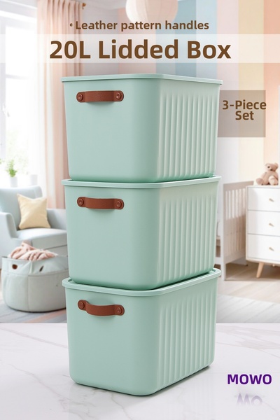 MOWO 3 Pieces Bigbox with Handles 20 Lt Mint Color Closet Organizer Storage B...