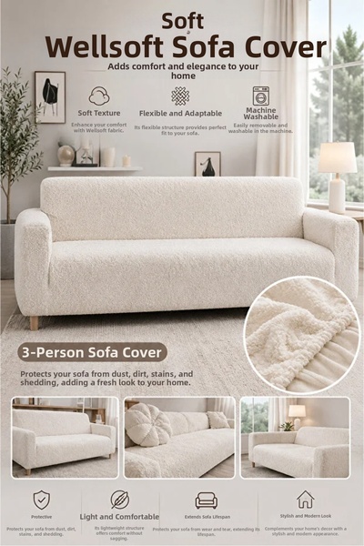 bibaha Plush 3 Seater Welsoft Sofa Cover |   Elastic Seat Cover | Sofa Bed Co...