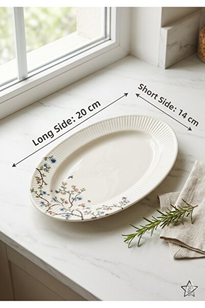 porselen Elegant Branch and Spring Flower Patterned Set of 6 Kayak Plates - 2...