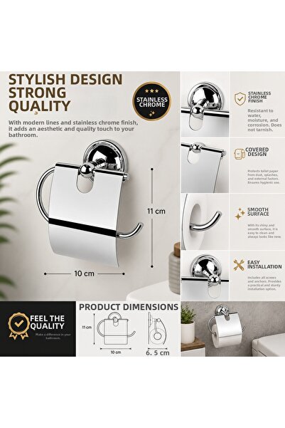 AGE YAPI Stainless Chrome Covered Toilet Paper Holder |   Wall Mounted Bathro...