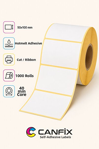 Canfix ملصق باركود مطبوع مقاس 100x50 مم، 1000 قطعة مع شريط