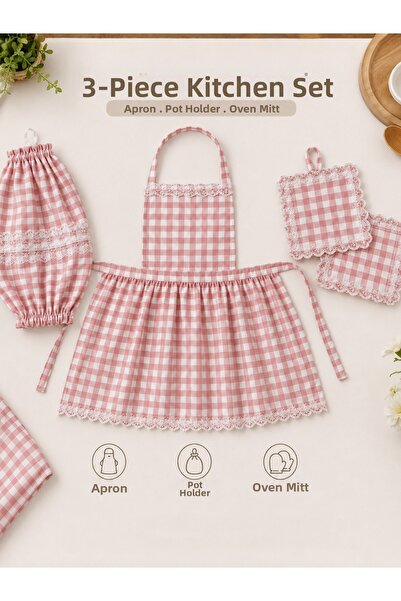 Ayşenur Çeyiz Duck Fabric Apron Set 3-Piece Apron - Bag Holder - Holder