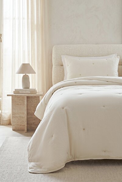 Ocean Home Textile Κεντητό Εκρού Σετ Κάλυμμα Κρεβατιού Μονό 1 Τεμάχιο 180x230...