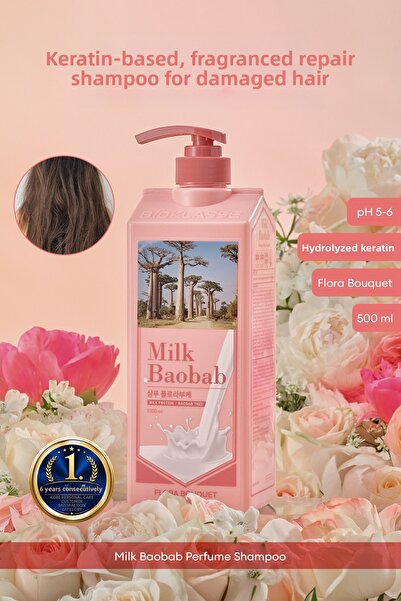 Milk Baobab Perfumed Keratin Shampoo for Repairing Damaged Hair (Flora Bouquet)