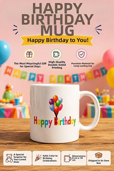 Yenilig Happy Birthday Printed Mug Cup Birthday Gift Porcelain Coffee Cup
