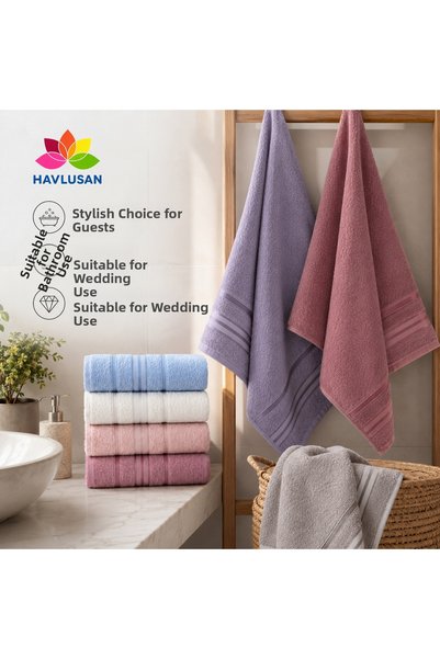 HAVLUSAN Elegant 10 Pieces Hand and Face Towels 50X90 cm Cotton Striped Border Soft Absorbent Bathroom Guest Towel Set