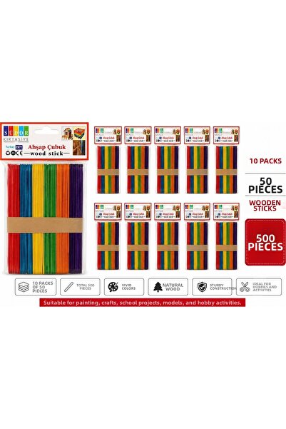 Südor Wooden Colored Wide Ice Cream Sticks Abeslang (500 Pieces)