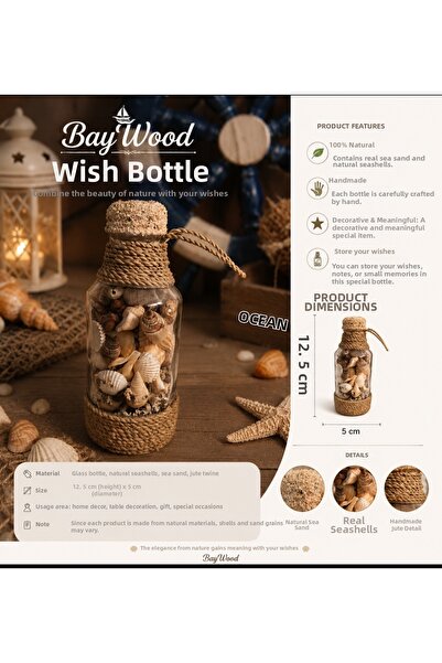 WoodBay زجاجة أمنيات على شكل صدفة بحرية، زجاجة زجاجية، زينة طاولة زخرفية على ...