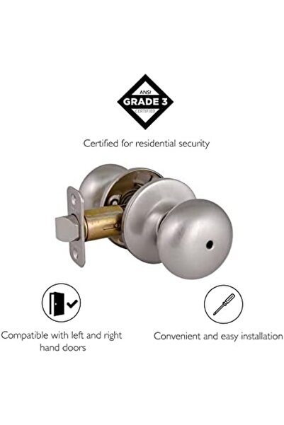 Yıldızan Ttkteknology 753319 2-Way Latch Privacy Knob, Satin Nickel Finish Kr...