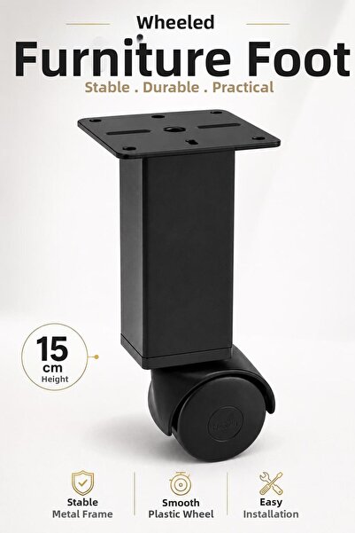 NZB Black Metal Body with Plastic Wheels 15 cm Square (1 Piece) Furniture Bas...