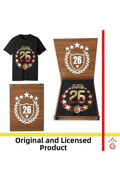 Galatasaray Licensed 2026 Championship Black T-Shirt and 26 Championship Boxed