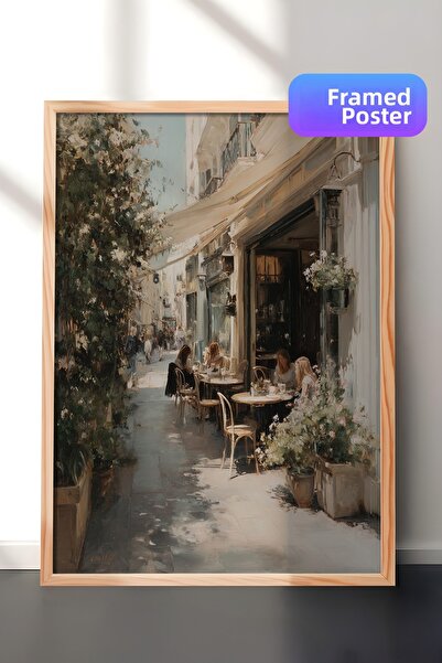Zestia Βίντατζ ζωγραφική τοίχου, Ξύλινο πλαίσιο City Cafe Street Αρ. 20114