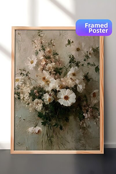 Zestia Pictură murală vintage, buchet de margarete cu ramă din lemn Nr.: 20186